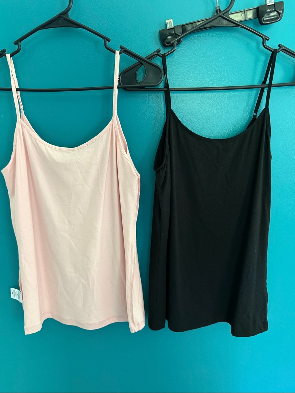 Time and Tru Pink and Black Spaghetti Strap Camisoles